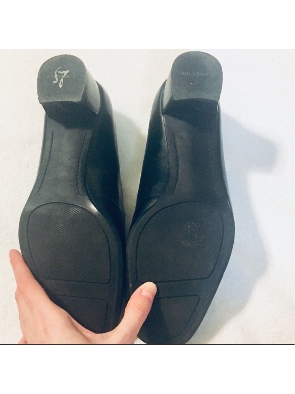 Life Stride Black Leather Block Heel Slip On Jungle Loafers Sz 7W - Picture 5 of 8